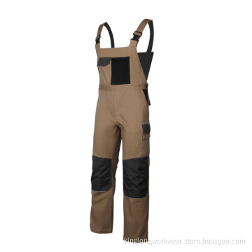 Safety clothing Khaki Spandex Work Bibpants with knee pad
